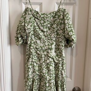 Astr Green and White Ruffled Tiered Sundress